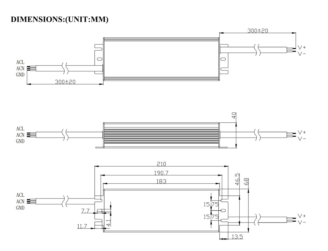 Size of 24v 100w constant voltage led driver